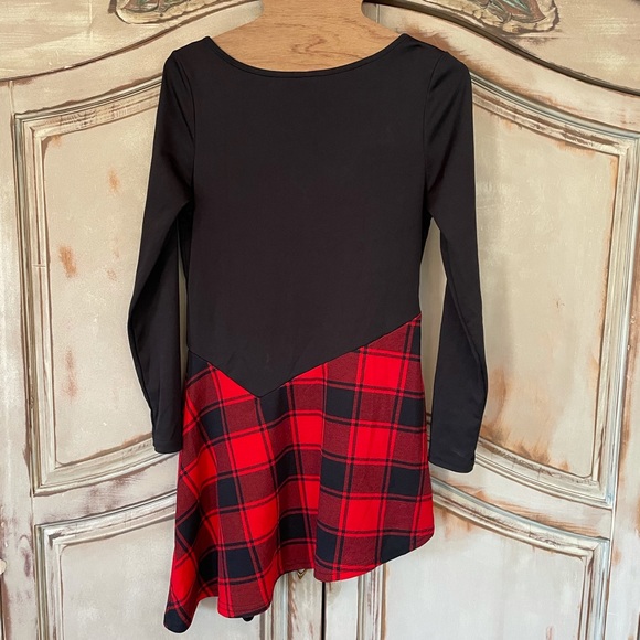 Vintage Christmas Style Lace Up Asymmetrical Red Buffalo Plaid V-Neck Medium - Picture 6 of 13